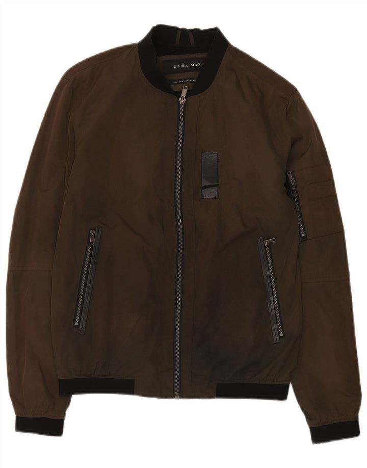 Zara Mens Bomber Jacket UK 36 Small Brown Polyester