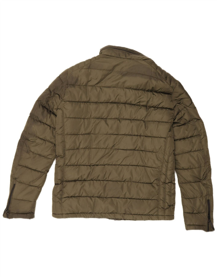 Zara Mens Hooded Padded Jacket UK 40 Large Khaki Polyester