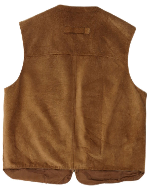 Vintage Mens Suede Utility Gilet UK 38 Medium Brown Leather