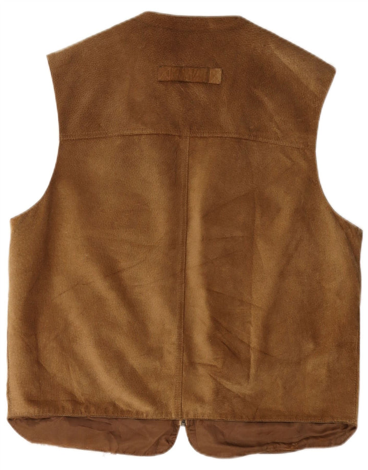 Vintage Mens Suede Utility Gilet UK 38 Medium Brown Leather