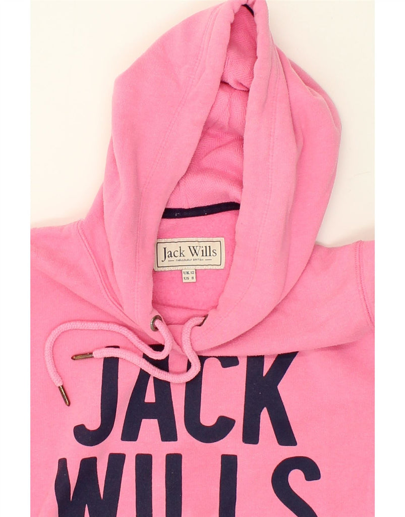 JACK WILLS Womens Graphic Hoodie Jumper UK 12 Medium Pink Cotton | Vintage Jack Wills | Thrift | Second-Hand Jack Wills | Used Clothing | Messina Hembry 