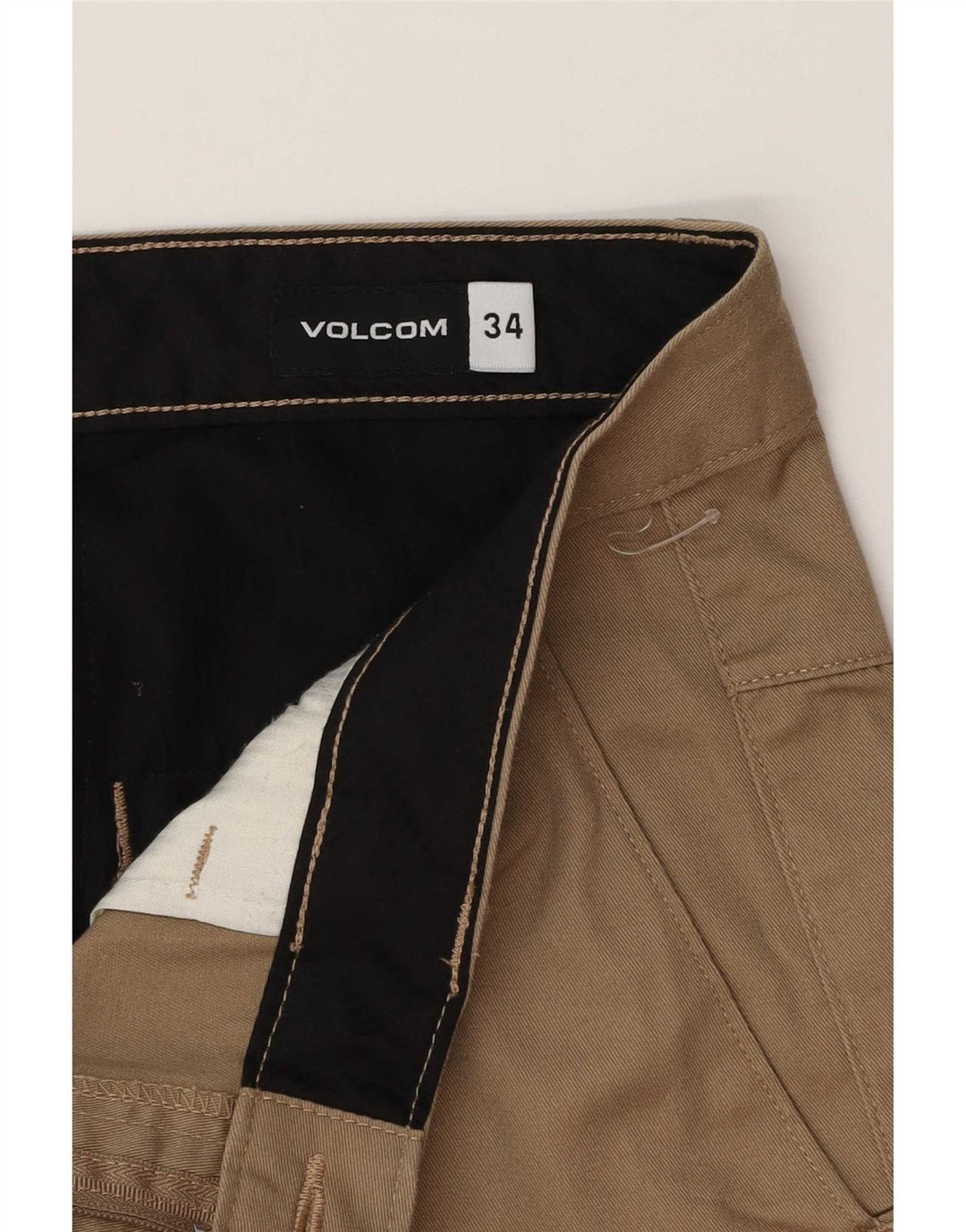 Volcom Mens Straight Chino Trousers W34 L32 Beige Cotton