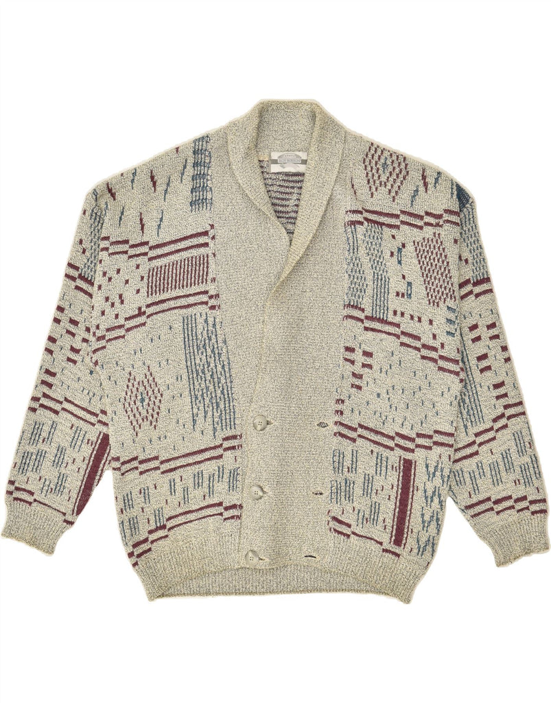 ROY ROBSON Mens Abstract Pattern Cardigan Sweater IT 50 Medium Grey Cotton | Vintage Roy Robson | Thrift | Second-Hand Roy Robson | Used Clothing | Messina Hembry 