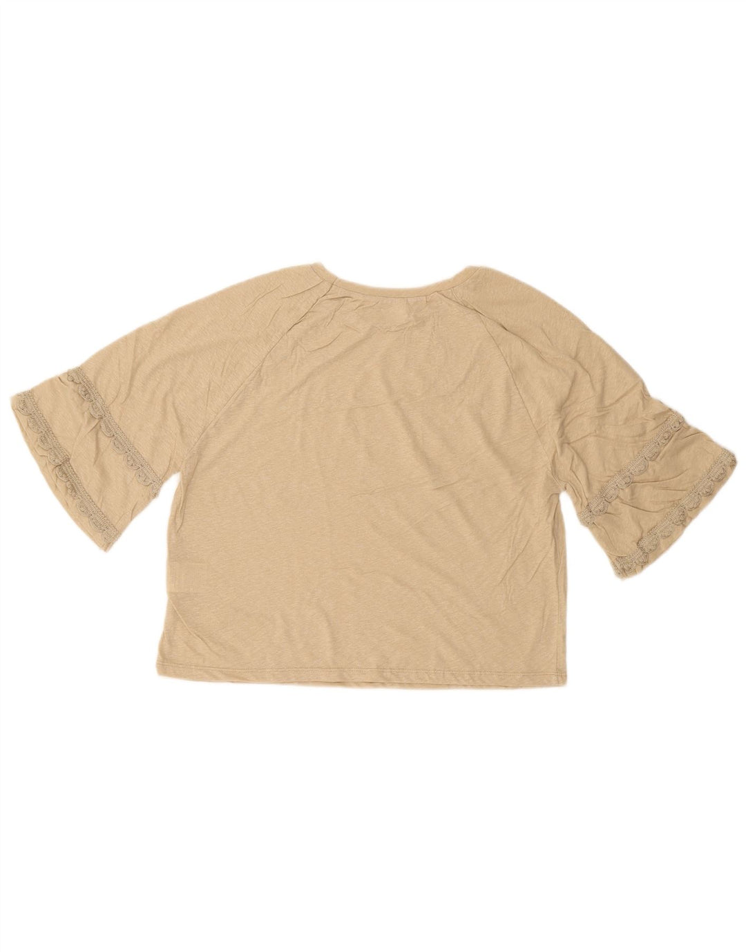 BENETTON Womens Oversized Crop Blouse Top UK 10 Small Beige Cotton