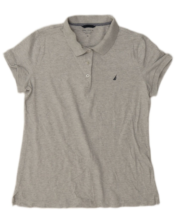Nautica Womens Polo Shirt UK 14 Medium Grey Flecked Cotton