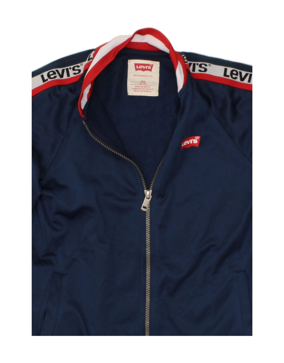 LEVI'S Boys Graphic Tracksuit Top Jacket 13-14 Years Navy Blue Colourblock Vintage Levi's and Second-Hand Levi's from Messina Hembry 