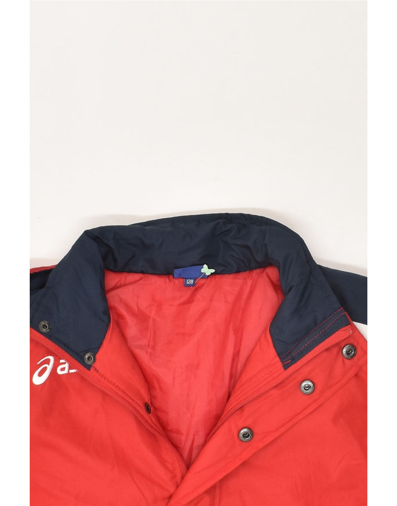 ASICS Boys Hooded Padded Jacket 7-8 Years Red Colourblock Polyester | Vintage Asics | Thrift | Second-Hand Asics | Used Clothing | Messina Hembry 