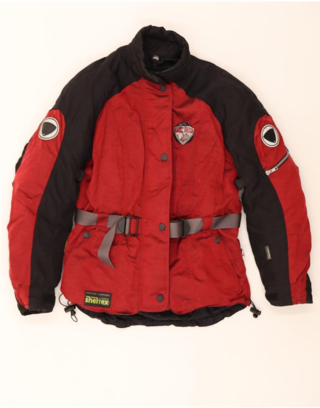 SCHUH Womens Motorcycle Biker Jacket EU 38 Medium Red Colourblock Vintage Schuh and Second-Hand Schuh from Messina Hembry 