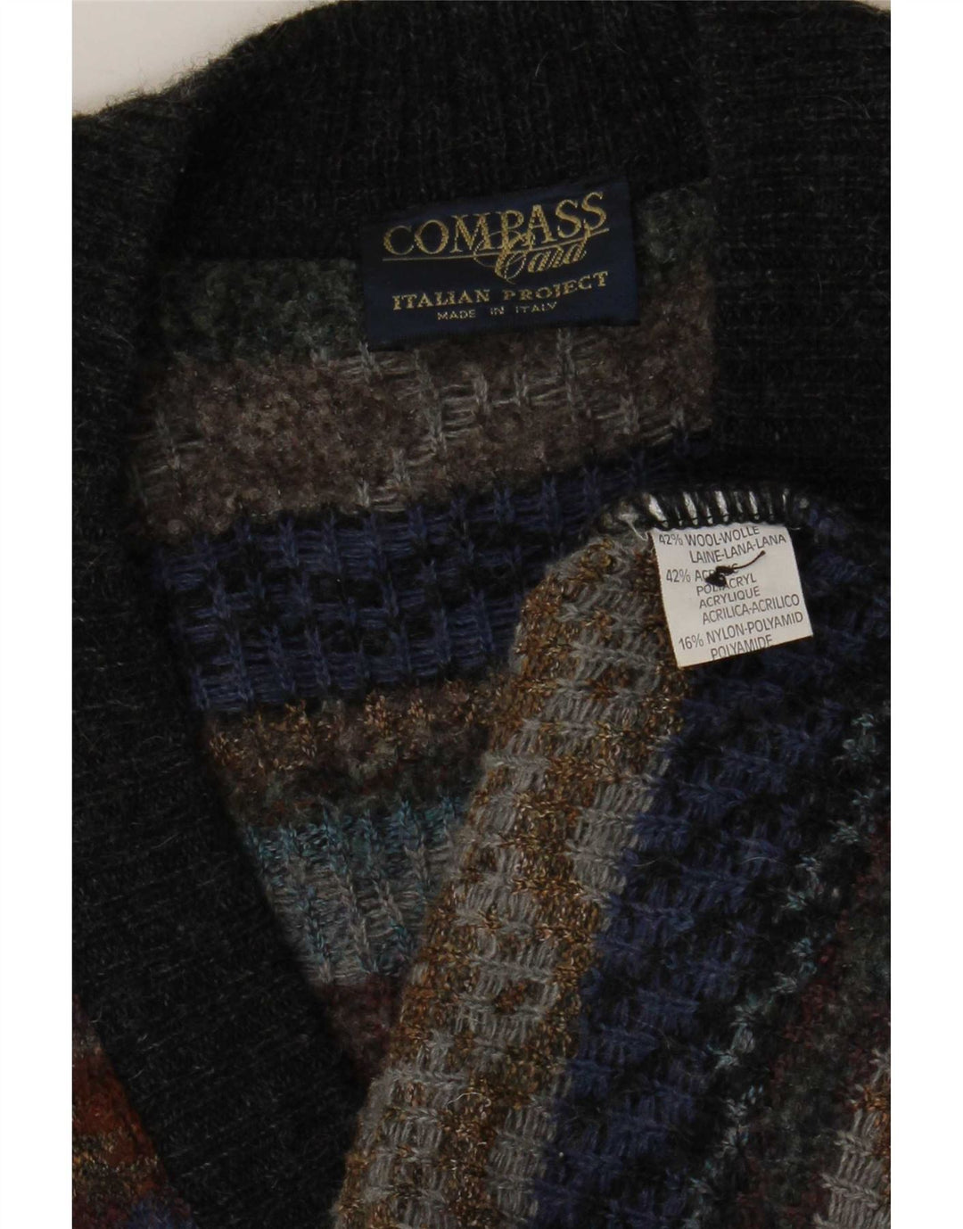 COMPASS CARD Mens Cardigan Sweater IT 52 Large Grey Geometric Wool