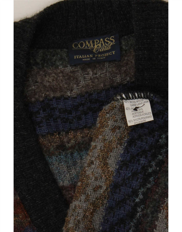 COMPASS CARD Mens Cardigan Sweater IT 52 Large Grey Geometric Wool
