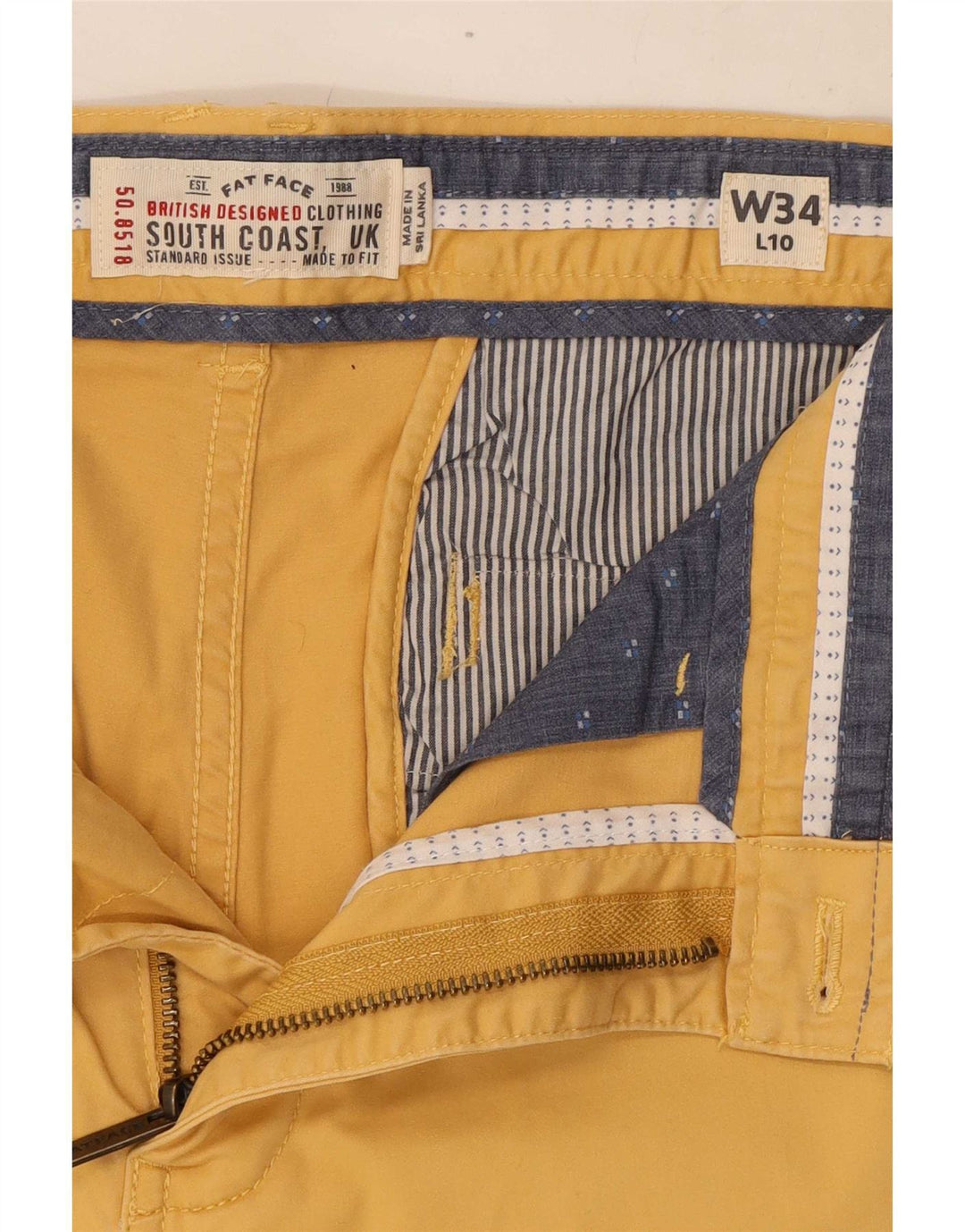 Fat Face Mens Chino Shorts W34 Large Yellow Cotton