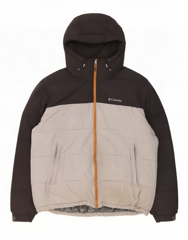 Columbia Mens Hooded Padded Jacket UK 42 XL Grey Colourblock Polyester