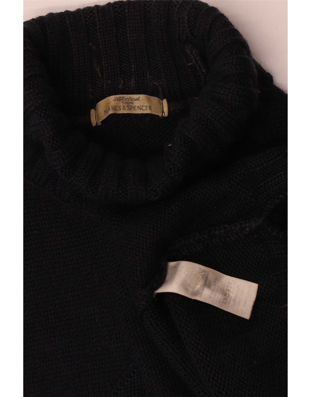 Marks & Spencer Mens Roll Neck Jumper Sweater Medium Navy Blue Wool