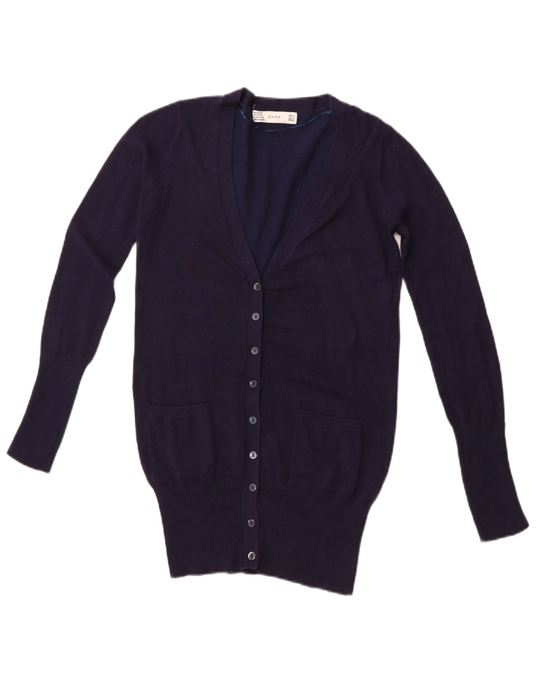 ZARA Womens Cardigan Sweater UK 10 Small Navy Blue Rayon