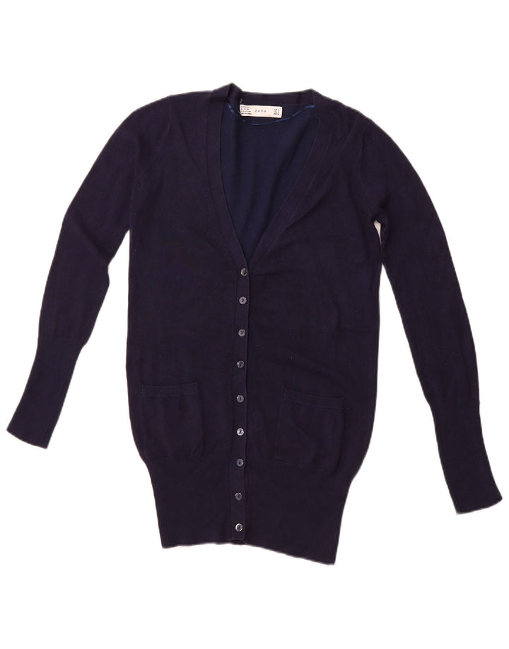 ZARA Womens Cardigan Sweater UK 10 Small Navy Blue Rayon