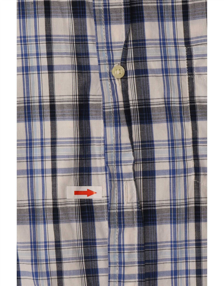Vintage Mens Short Sleeve Shirt Large Blue Check Cotton