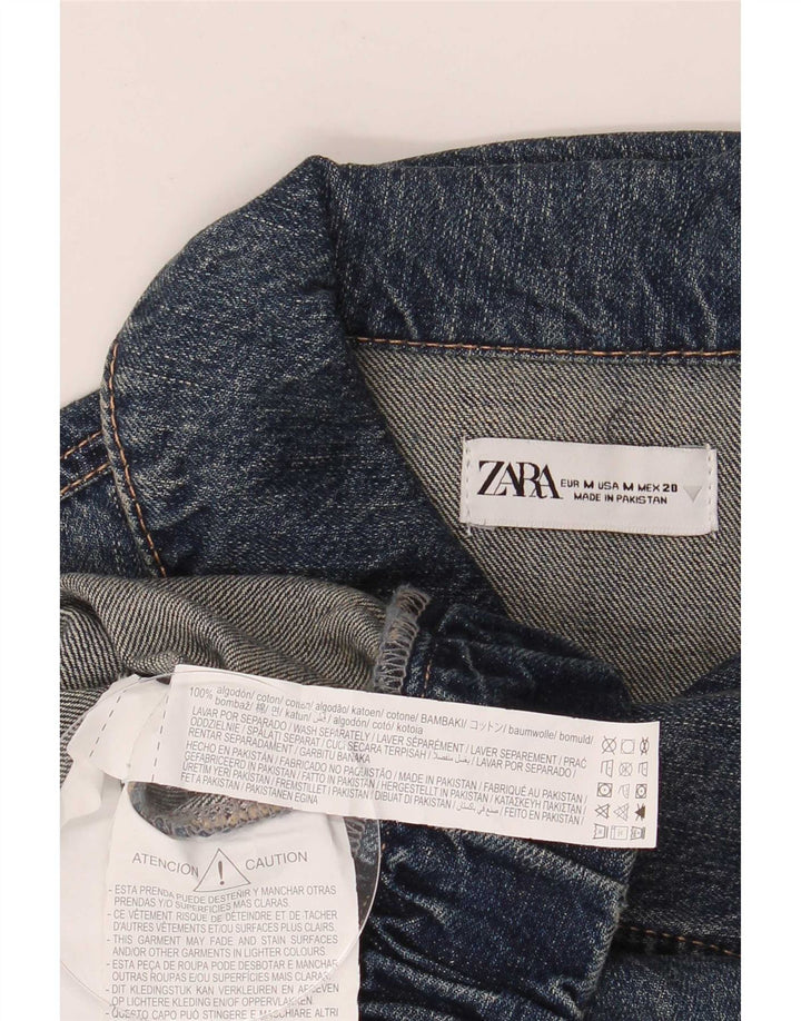 Zara Womens Crop Oversized Denim Jacket UK 14 Medium Blue Cotton