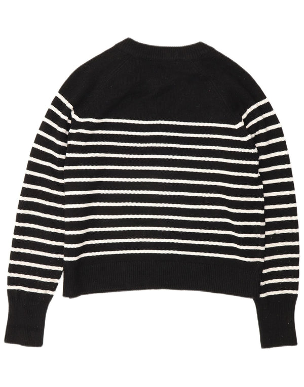 Zara Womens Boat Neck Jumper Sweater UK 14 Medium Black Striped Polyester