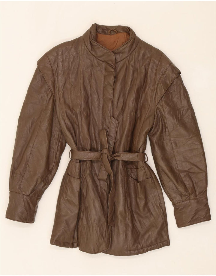 VINTAGE Womens Leather Coat IT 42 Medium Brown Leather Vintage Vintage and Second-Hand Vintage from Messina Hembry 