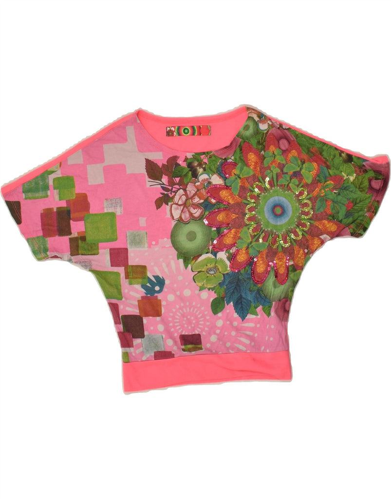 DESIGUAL Girls Batwing Blouse Top 7-8 Years Pink Floral Polyester | Vintage Desigual | Thrift | Second-Hand Desigual | Used Clothing | Messina Hembry 