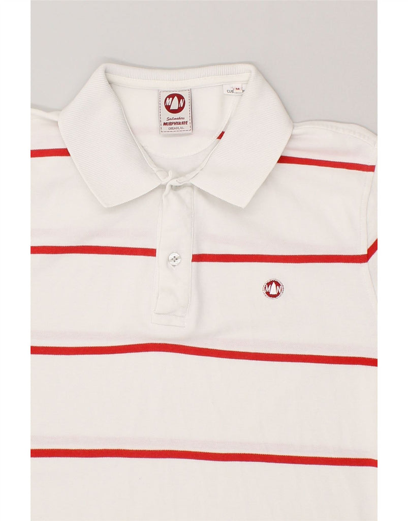 MURPHY & NYE Mens Polo Shirt Medium White Striped Cotton | Vintage Murphy & Nye | Thrift | Second-Hand Murphy & Nye | Used Clothing | Messina Hembry 