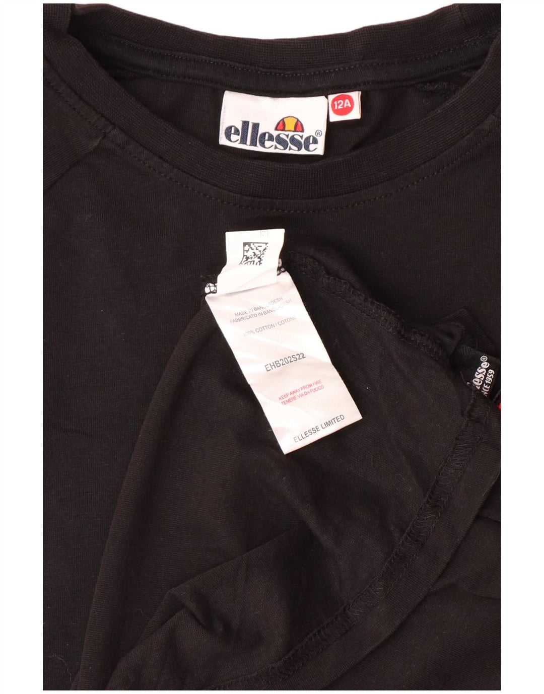 Ellesse Boys Graphic T-Shirt Top 11-12 Years Black Cotton