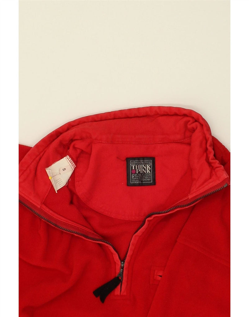 THINK PINK Mens Loose Fit Zip Neck Fleece Jumper Small Red | Vintage Think Pink | Thrift | Second-Hand Think Pink | Used Clothing | Messina Hembry 