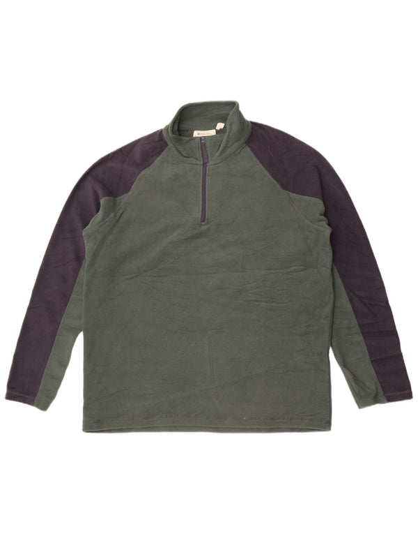 Mountain Warehouse Mens Zip Neck Fleece Jumper Large Green Colourblock