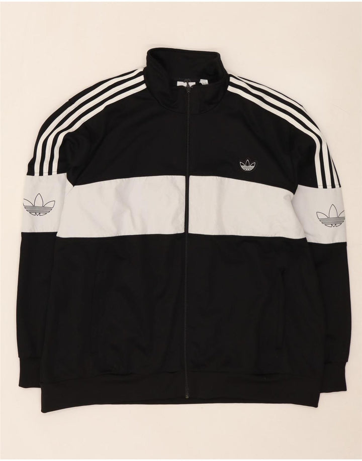 ADIDAS Mens Graphic Tracksuit Top Jacket 2XL Black Colourblock Polyester