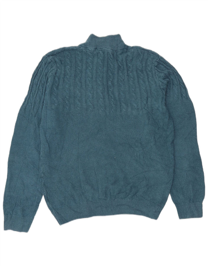 CREW CLOTHING Mens Zip Neck Jumper Sweater Large Blue Cotton