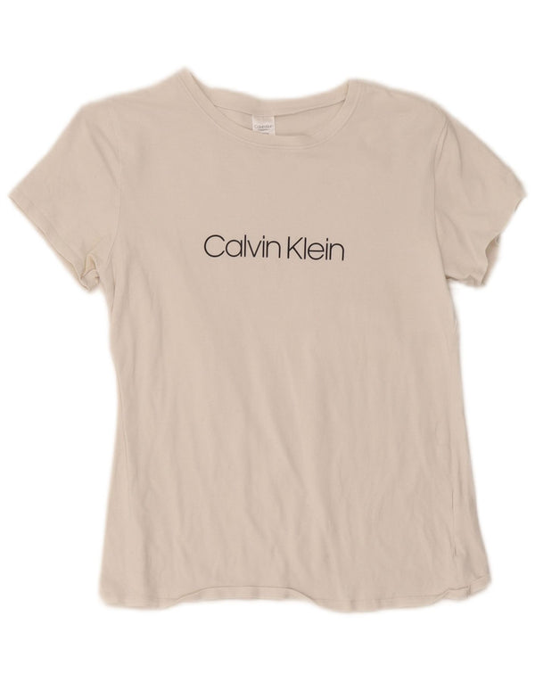 Calvin Klein Womens Graphic T-Shirt Top UK 10 Small White Cotton