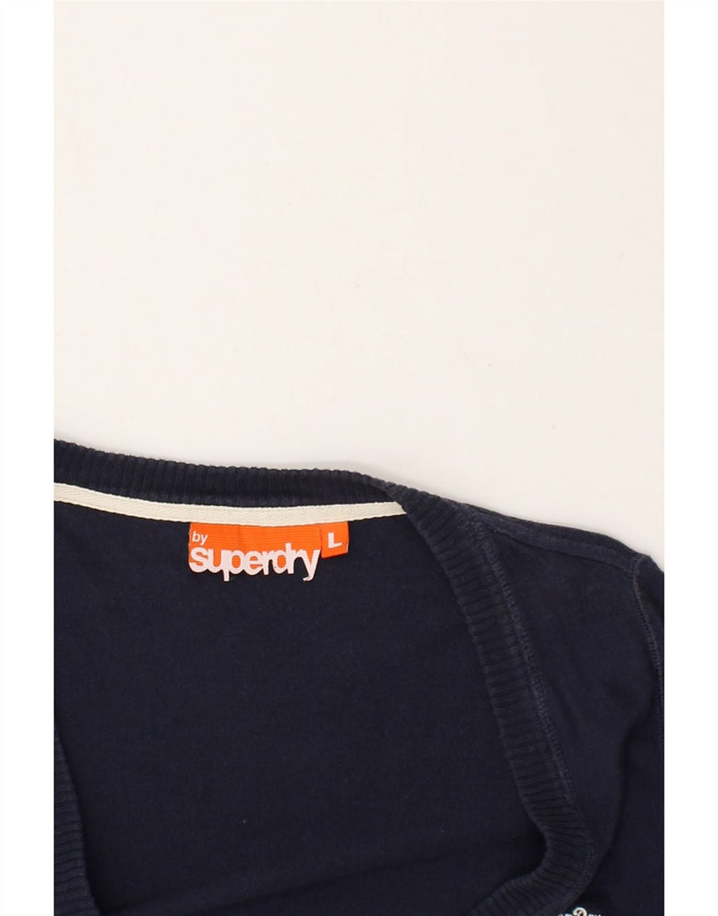 SUPERDRY Womens Cardigan Sweater UK 14 Large Navy Blue Cotton | Vintage Superdry | Thrift | Second-Hand Superdry | Used Clothing | Messina Hembry 