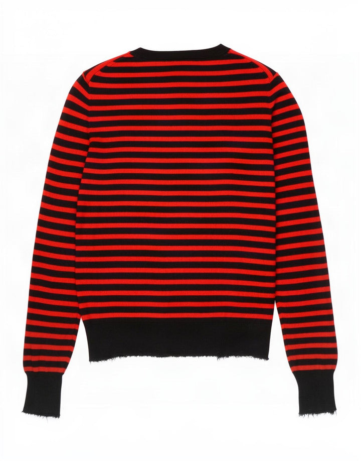 Zara Womens Crew Neck Jumper Sweater UK 12 Medium Red Striped Modal