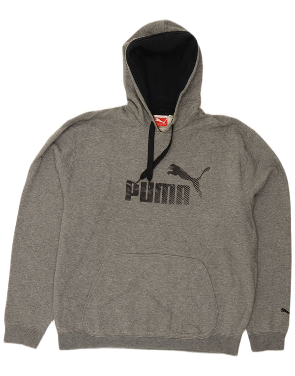 PUMA Mens Graphic Hoodie Jumper Large Grey Cotton