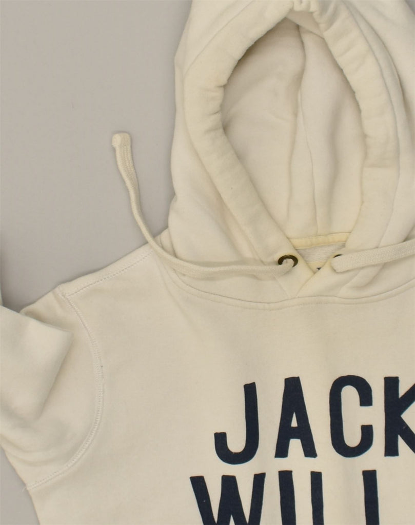 JACK WILLS Womens Graphic Hoodie Jumper UK 8 Small  White Cotton | Vintage Jack Wills | Thrift | Second-Hand Jack Wills | Used Clothing | Messina Hembry 