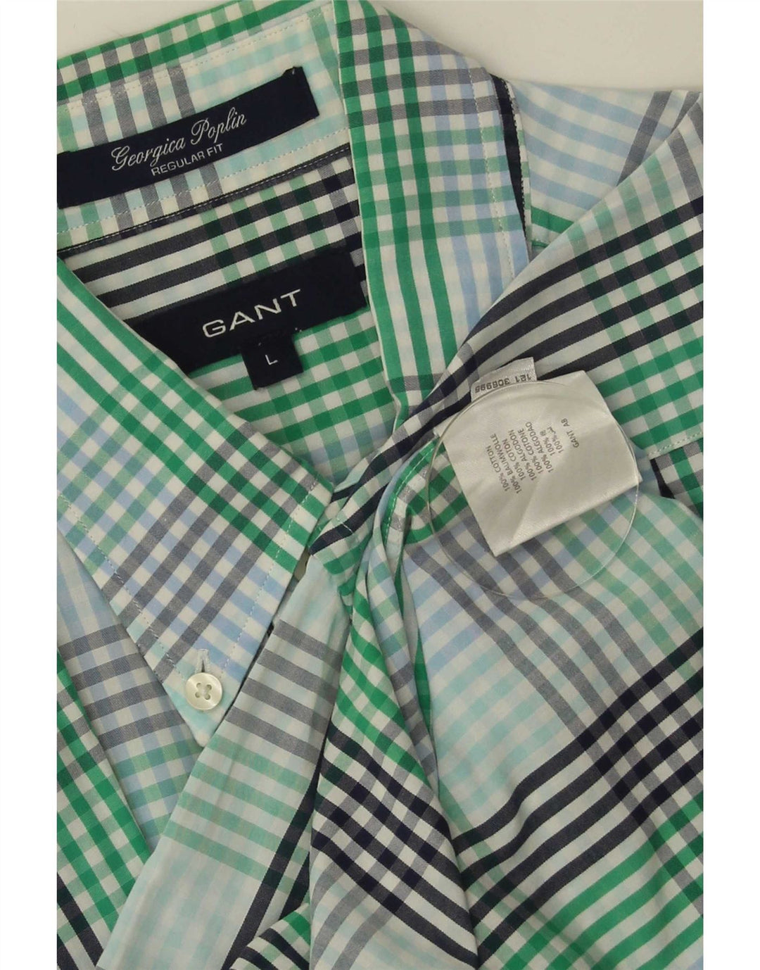 Gant Mens Short Sleeve Regular Fit Shirt Large Green Check Cotton