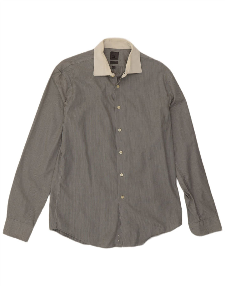 Calvin Klein Mens Formal Shirt Size 39 15 1/2 Medium Grey Pinstripe