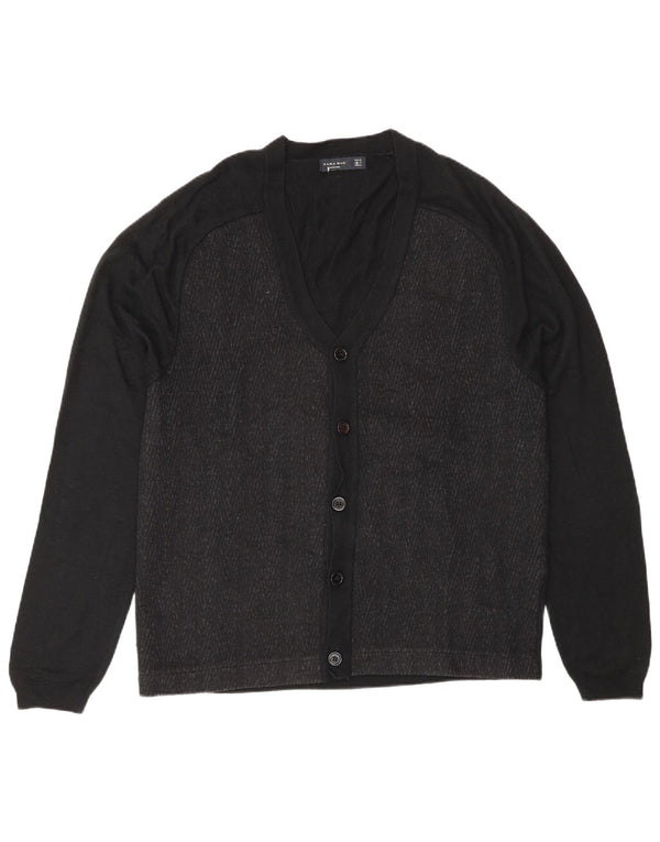 Zara Mens Cardigan Sweater XL Black Colourblock