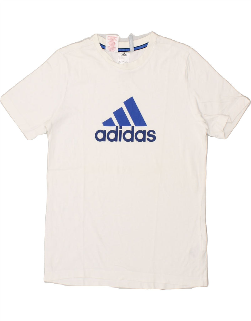 ADIDAS Boys Climalite Graphic T-Shirt Top 13-14 Years  White Cotton Vintage Adidas and Second-Hand Adidas from Messina Hembry 