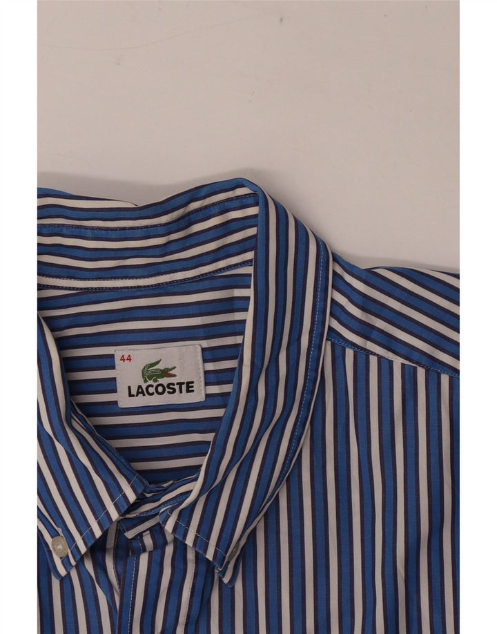 Lacoste Mens Short Sleeve Shirt Size 44 XL Blue Pinstripe