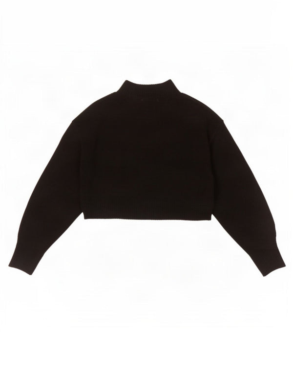 Zara Womens Crop Turtle Neck Jumper Sweater UK 12 Medium Black Wool