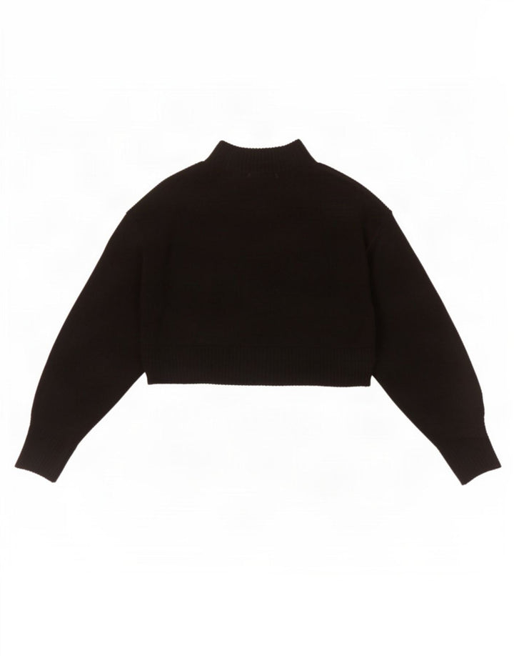 Zara Womens Crop Turtle Neck Jumper Sweater UK 12 Medium Black Wool