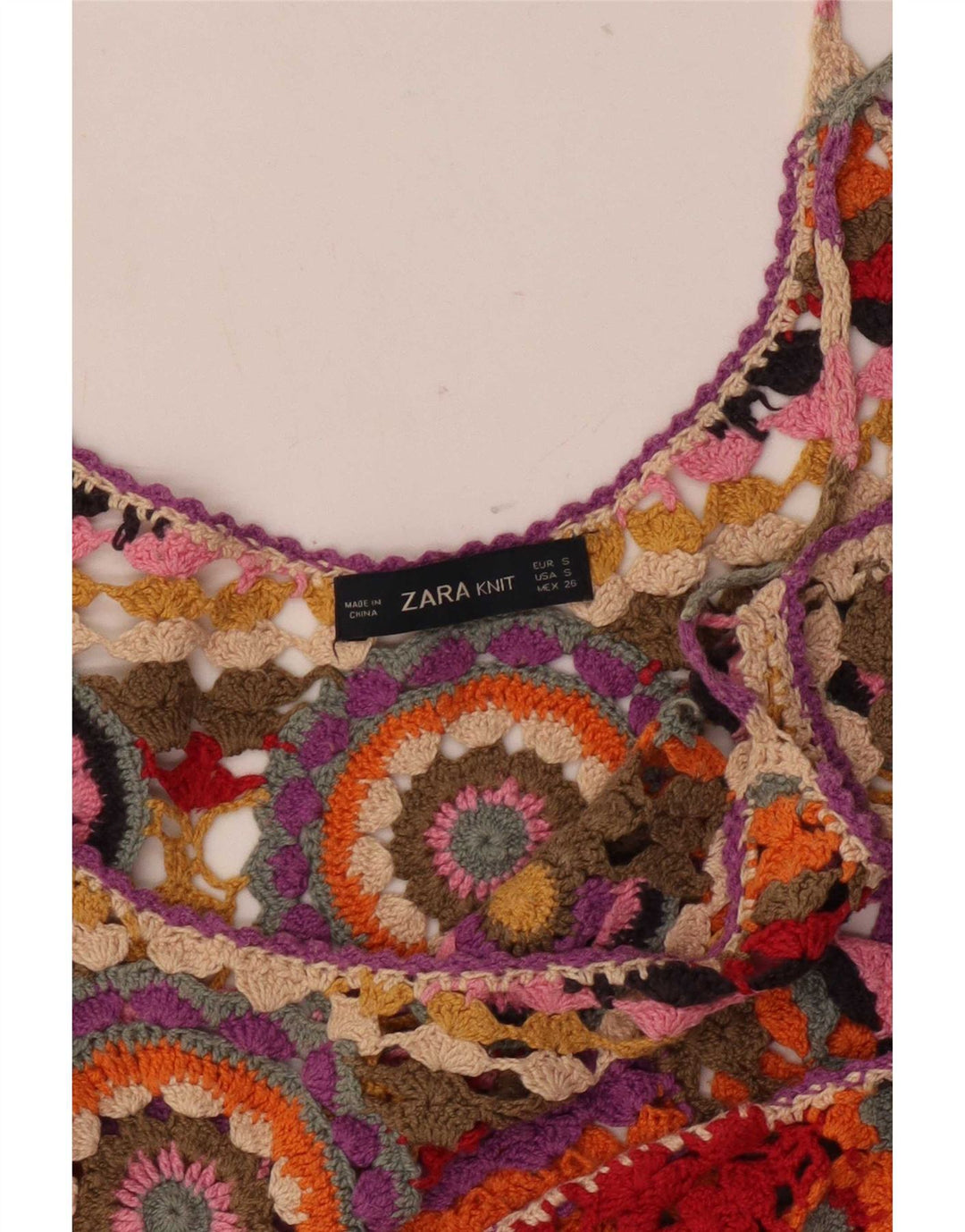 Zara Womens Crochet Cami Top UK 10 Small Multicoloured Geometric