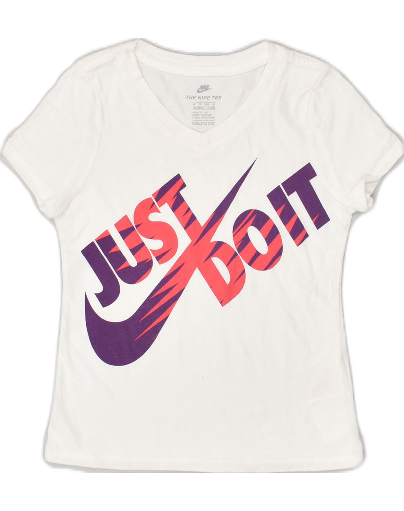 NIKE Girls Athletic Cut Graphic T-Shirt Top 6-7 Years XS  White Cotton | Vintage Nike | Thrift | Second-Hand Nike | Used Clothing | Messina Hembry 