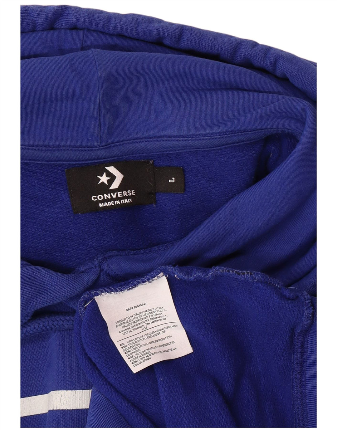 CONVERSE Mens Graphic Hoodie Jumper Large Blue Cotton