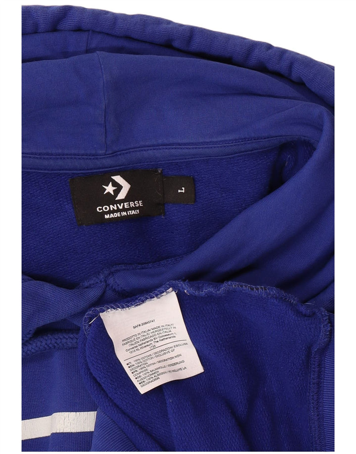 CONVERSE Mens Graphic Hoodie Jumper Large Blue Cotton