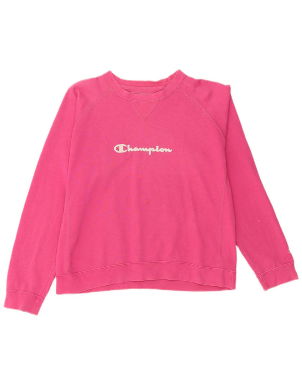 CHAMPION Womens Graphic Sweatshirt Jumper UK 16 Large Pink Cotton