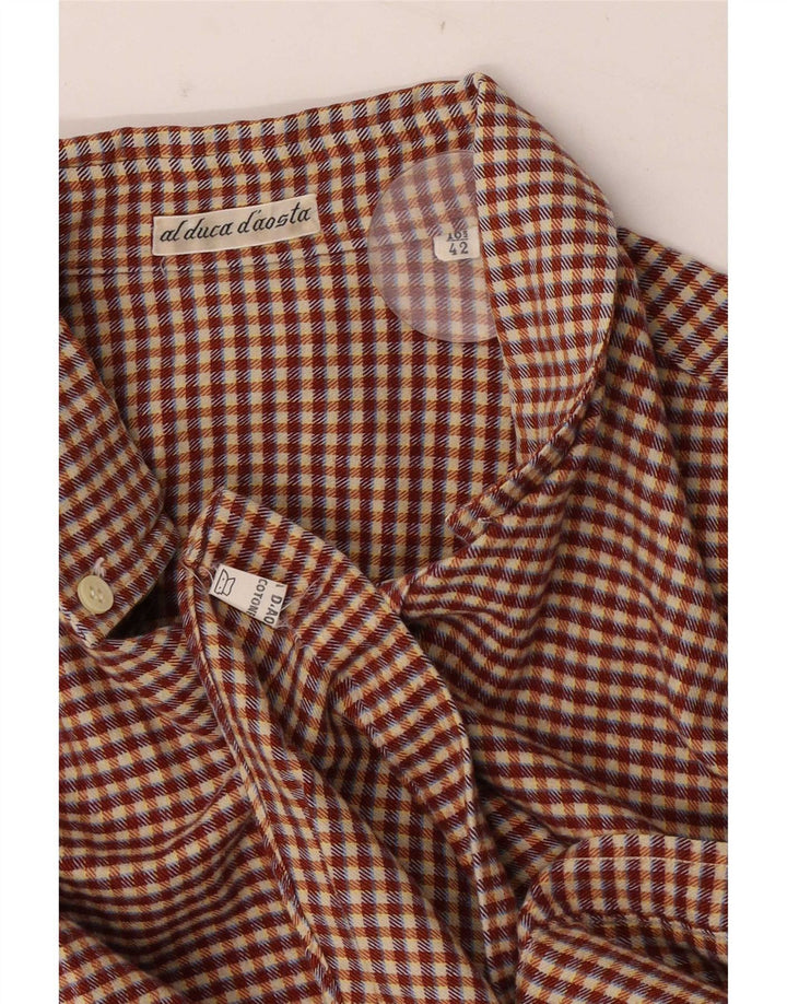 Al Duca D'Aosta Mens Shirt Size 42 16 Large Brown Check Cotton