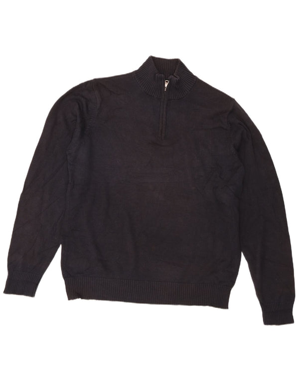 Marks & Spencer Mens Zip Neck Jumper Sweater Medium Navy Blue Cotton