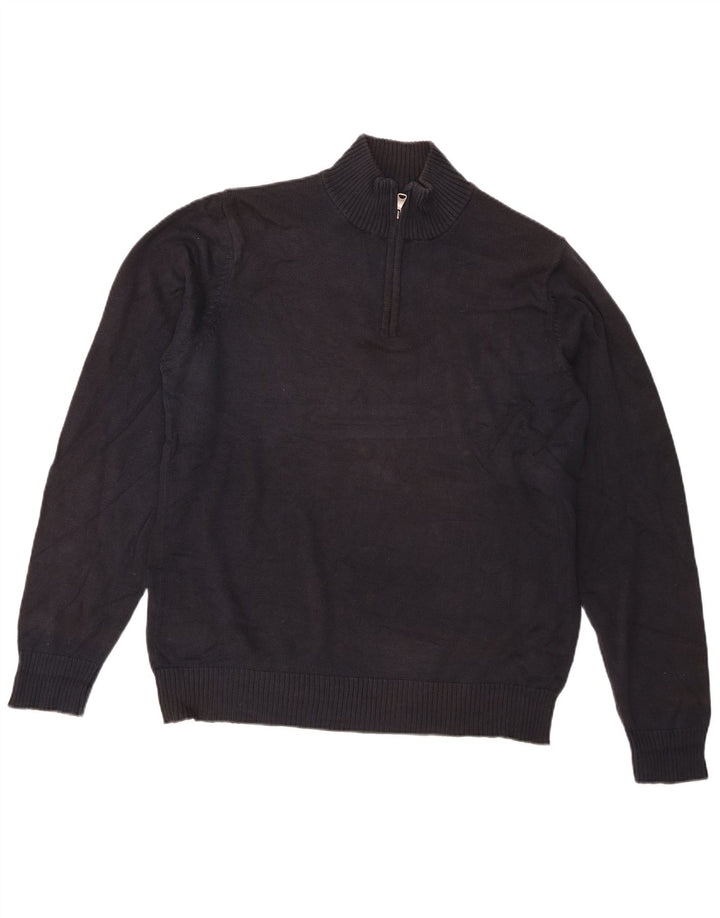 Marks & Spencer Mens Zip Neck Jumper Sweater Medium Navy Blue Cotton